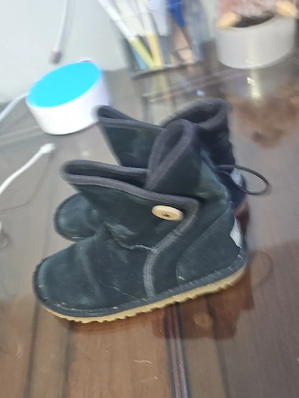 UGG Kids Black Suede Button Booties